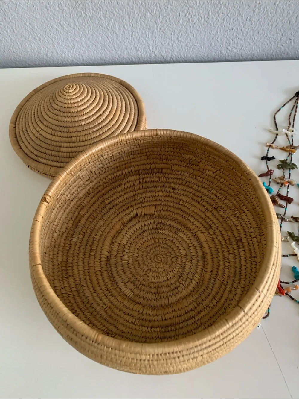 Handwoven Lidded Coil Basket Native Artisan Storage Home Decor